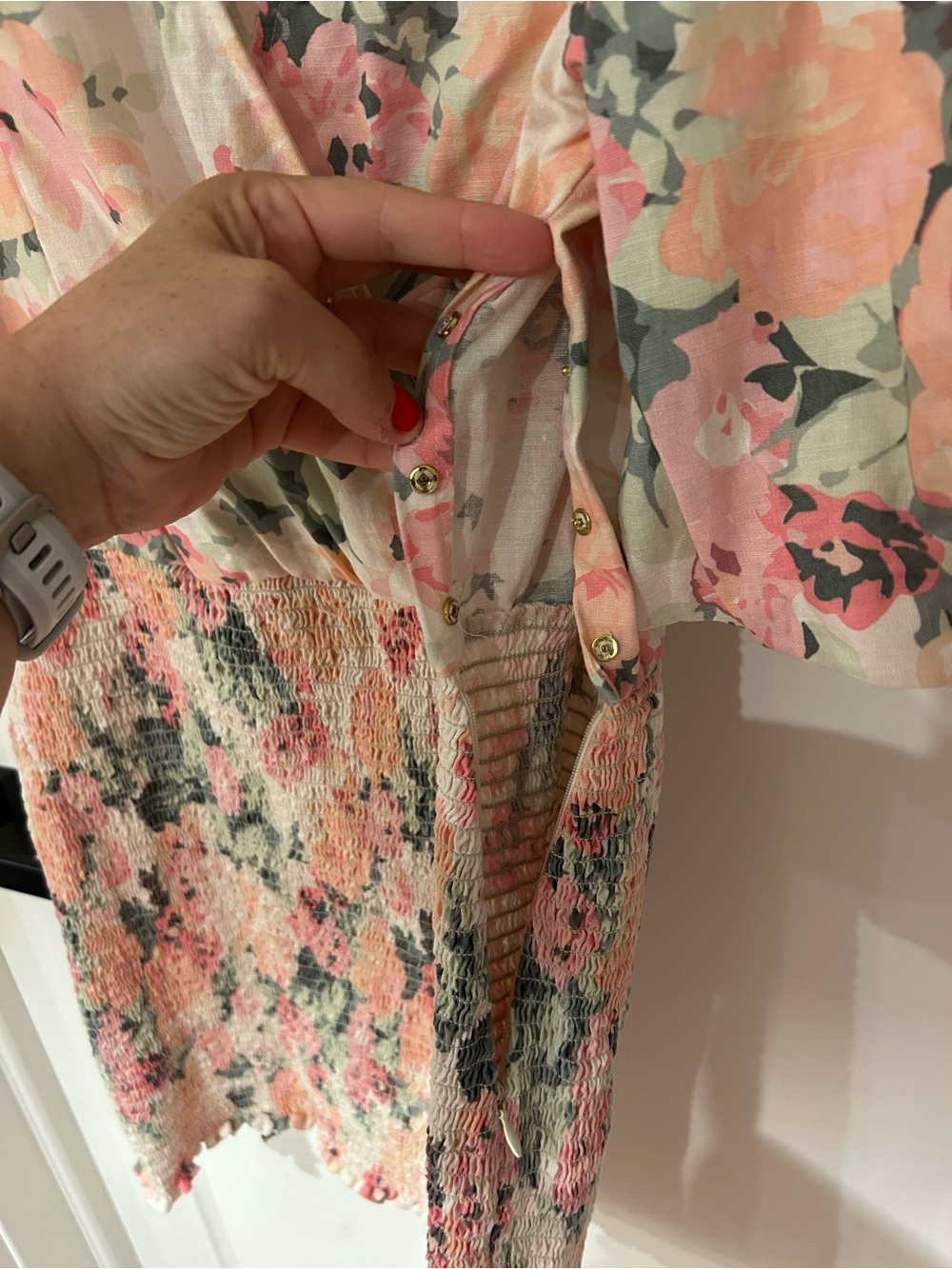 Sezane "Olga Floral" V-Neck Mini Dress with Puff Sleeves Linen Blend - Picture 5 of 9
